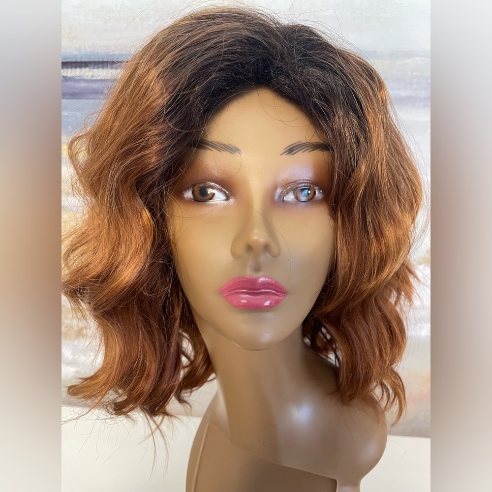 HAIR, 14” Wavy Bob, Free Part, Ombre Brown/Copper/Rust/Auburn